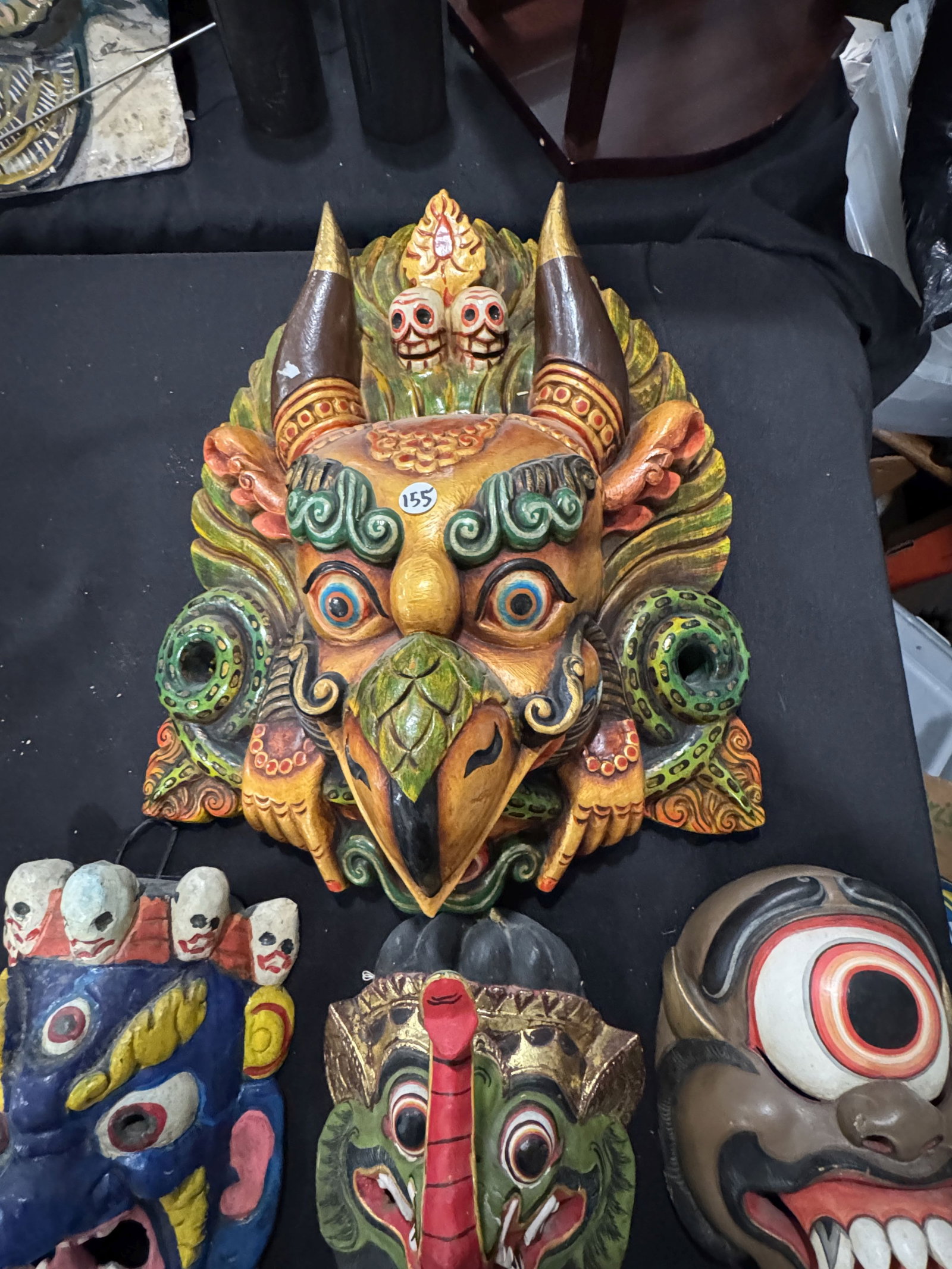 4 THAI CARVED MASKS 20" X 16" - 6