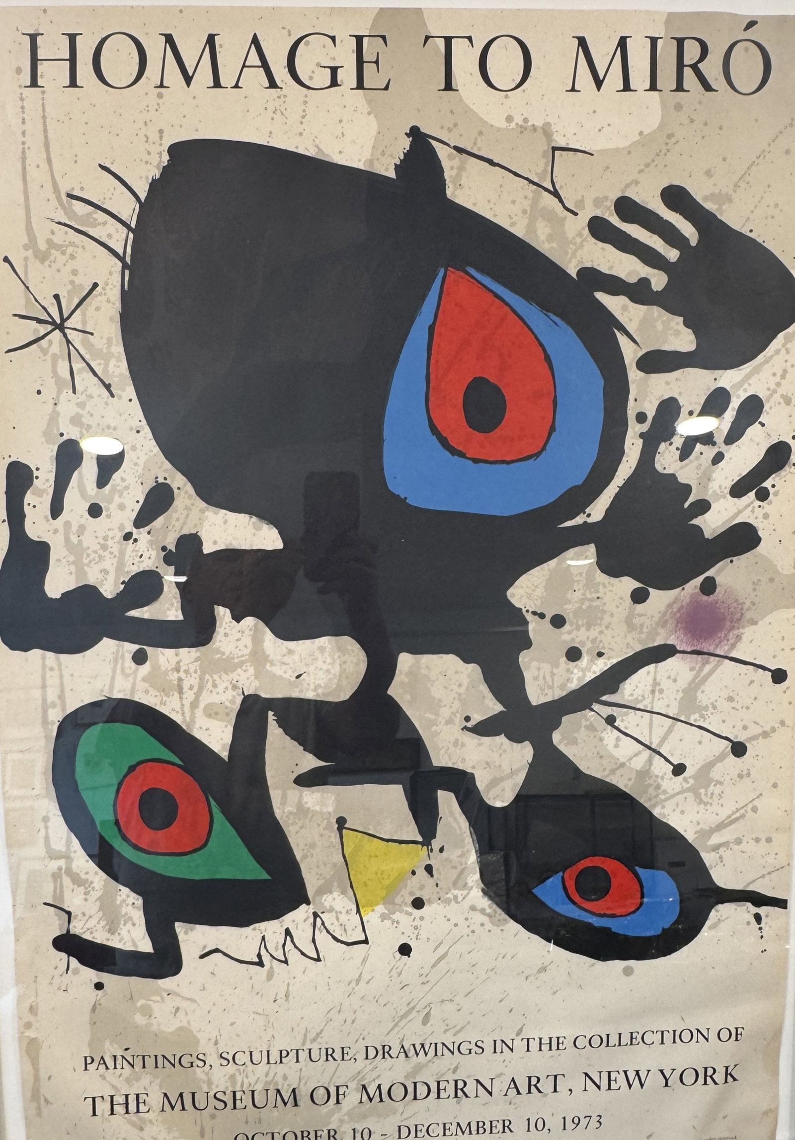 MIRO HOMAGE TO MIRO 1973 GALLERY POSTER, 37.5" X 27" FRAMED AND 34" X 27" SIGHT (1 of 8)