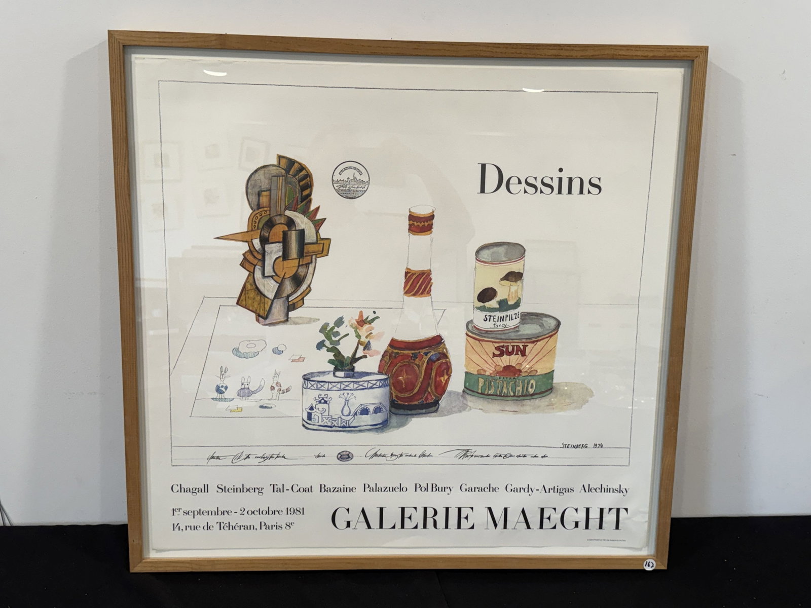 STEINBERG GALERIE MAEGHT 1974 POSTER, 31" X 32" FRAMED AND 28" X 29.5" SIGHT (1 of 7)