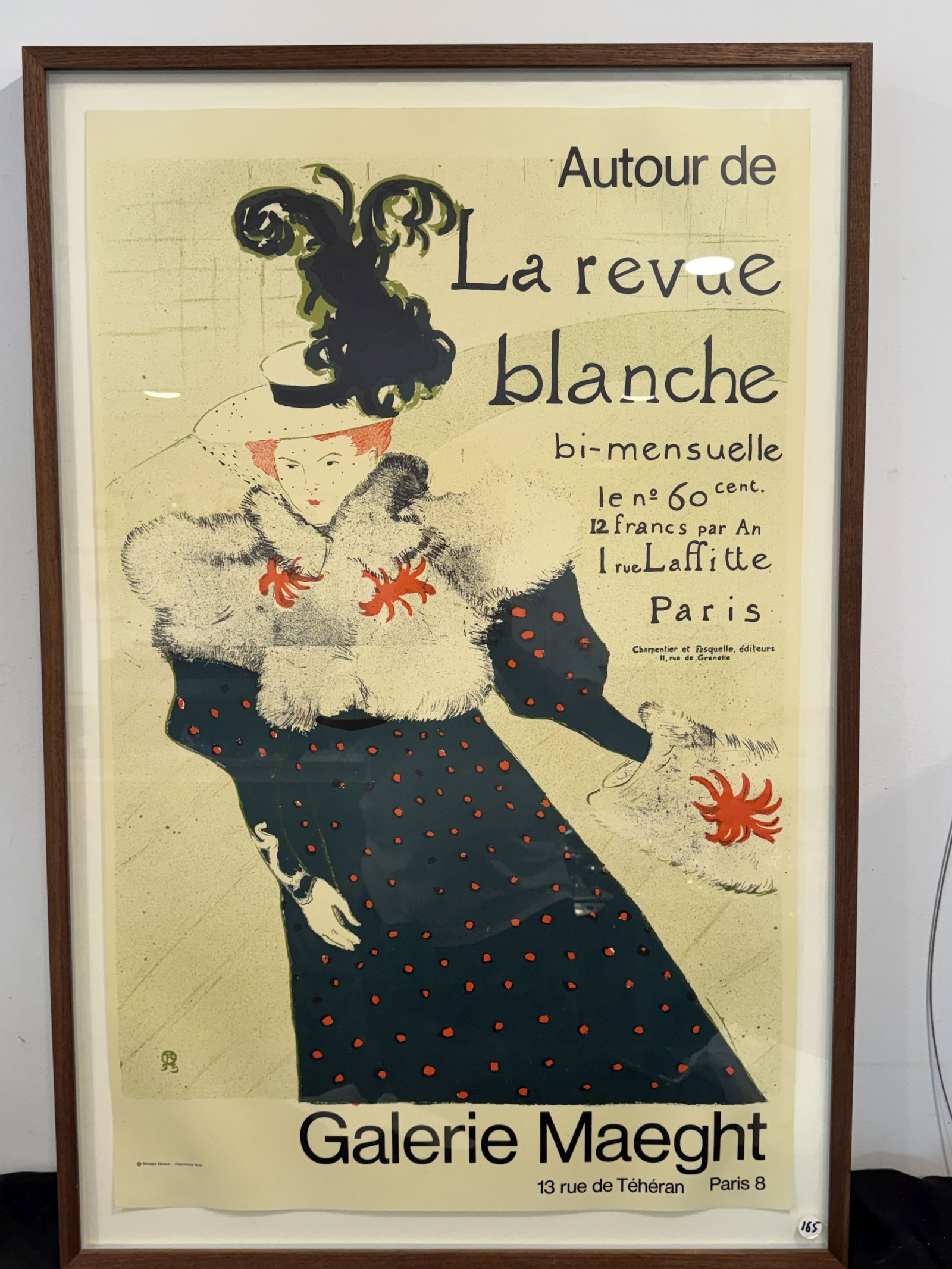 HENRI TOULOUSE-LAUTREC GALERIE MAEGHT 1966 POSTER, 39" X 26" FRAMED AND 35" X 22" SIGHT (1 of 7)