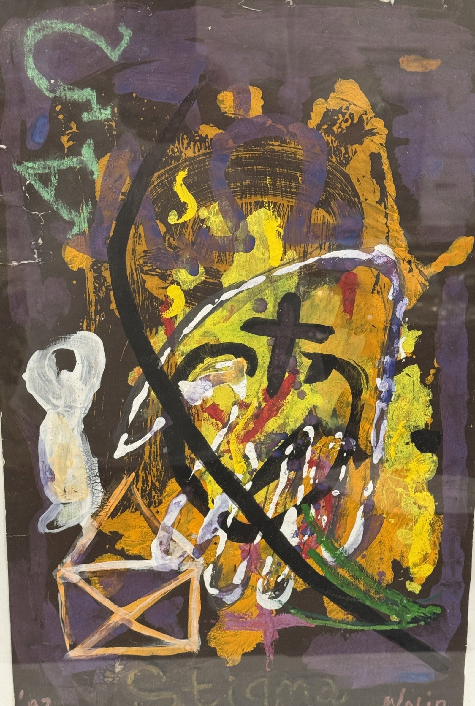 RAY NOLIN "STIGMA" MIXED MEDIA ON PAPER, 20" X 14" FRAMED AND 16.5" X 11" SIGHT (1 of 2)