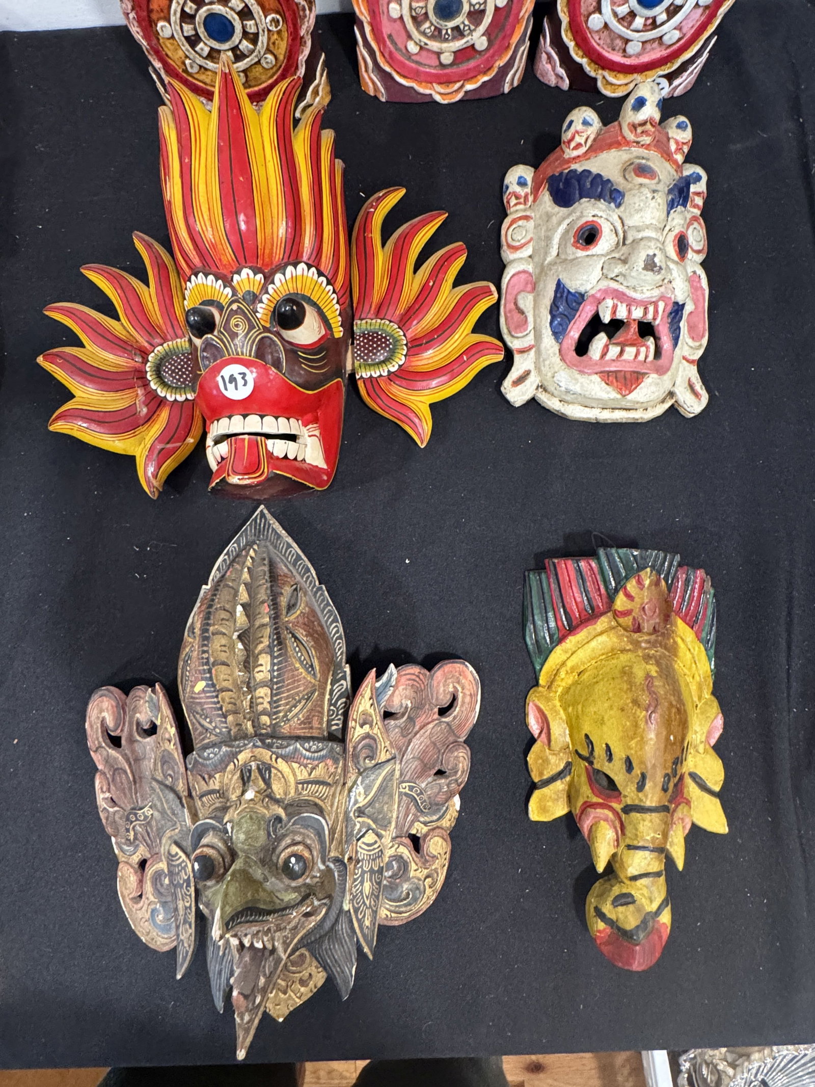 4 THAI CARVED WOOD MASKS, 10" X 14" AND SMALLER (1 of 5)