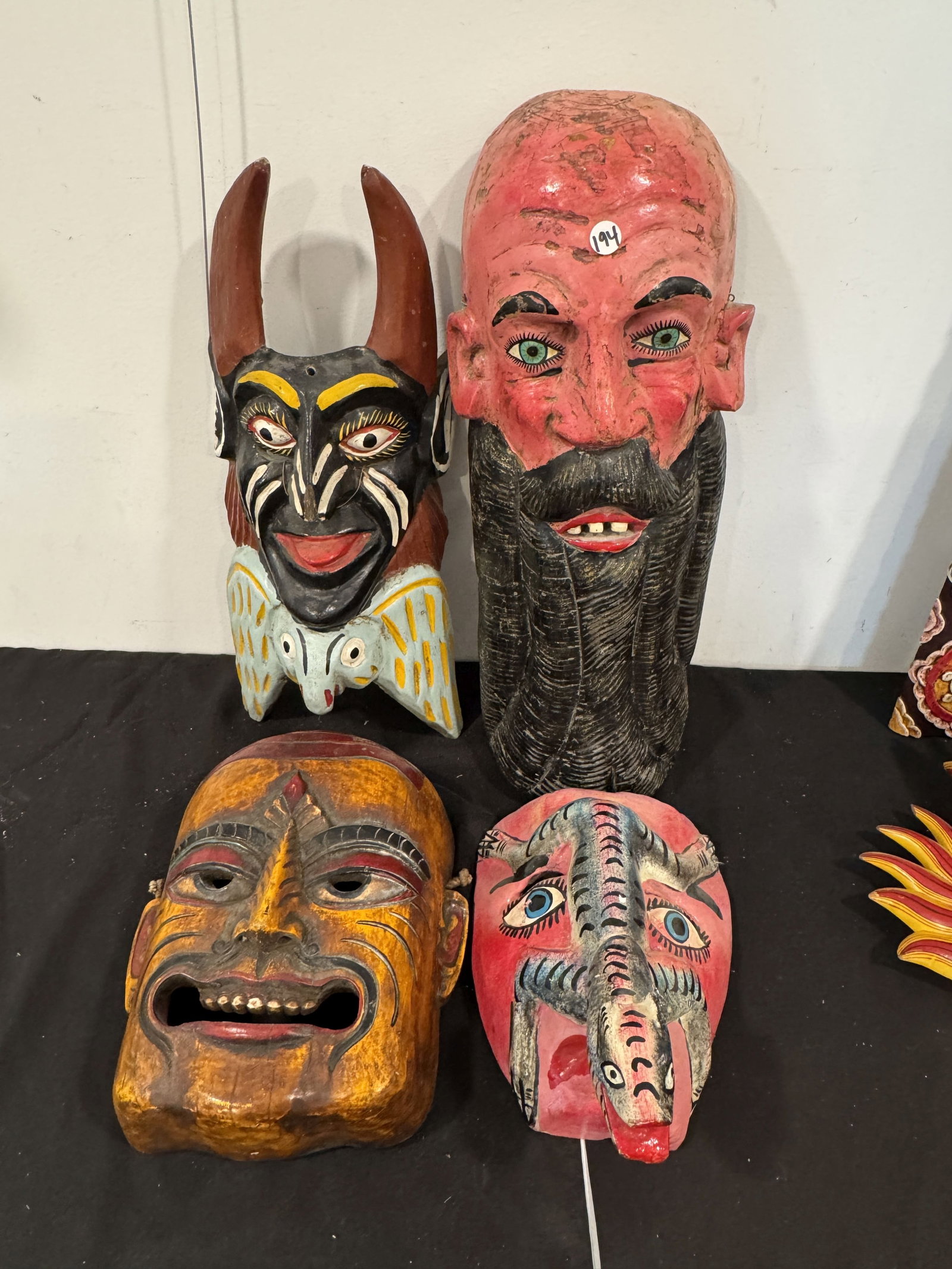 4 CARVED WOOD MASKS, 22" X 8" AND SMALLER (1 of 4)