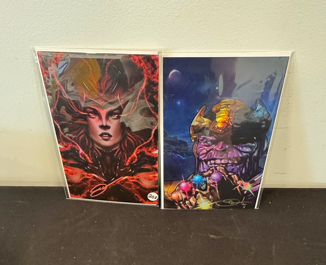 SCARLET WITCH FOIL PRINT AND THANOS FOIL PRINT BOTH SIGNED (1 of 5)