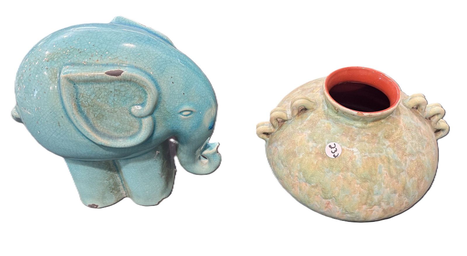 A FANTONI POTTERY VASE AND AN AS IS POTTERY PIG (1 of 6)