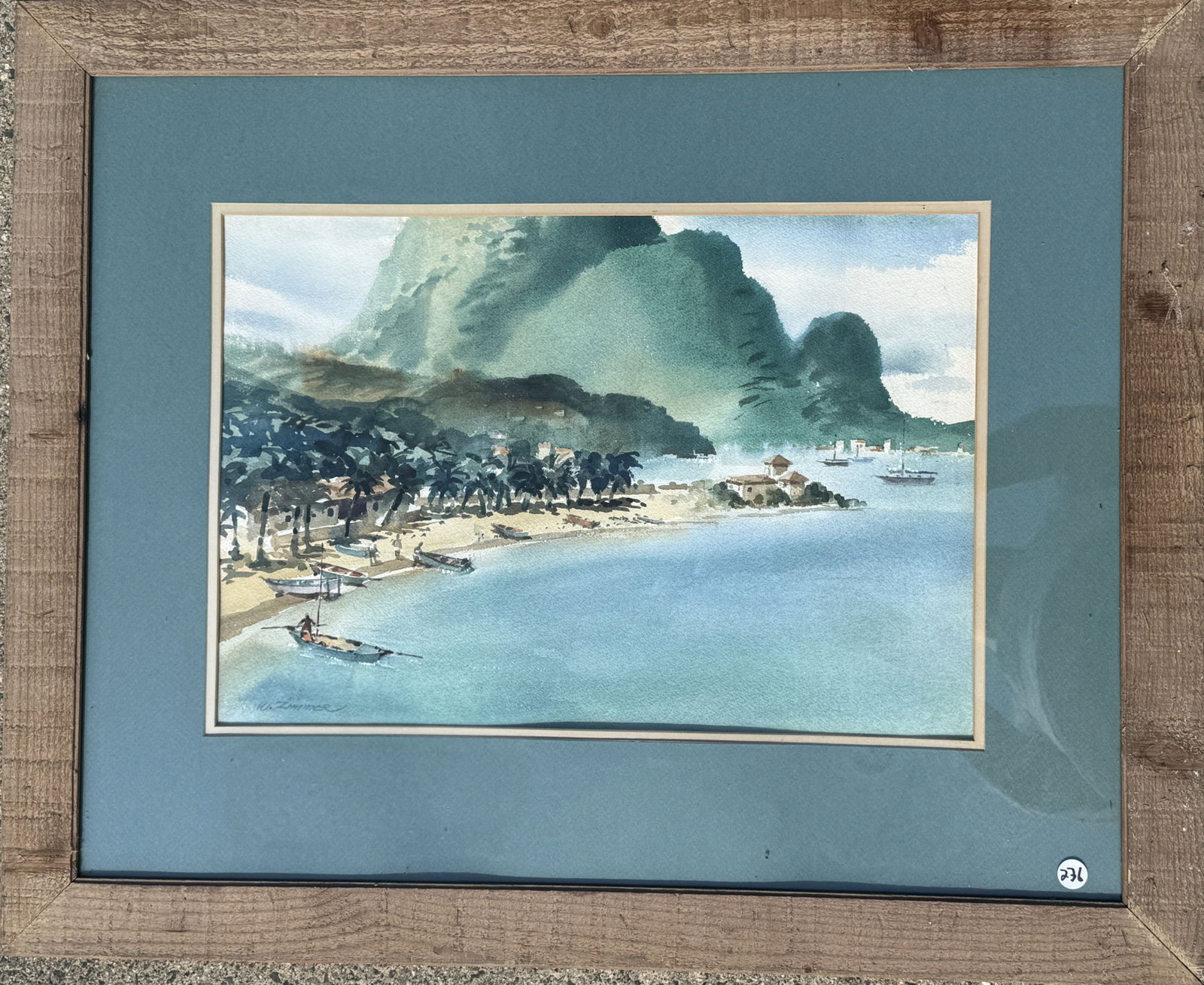 WILLIAM ZIMMER "CARIBBEAN HARBOR SCENE" 26" X 32", 14" X 21" SIGHT - 2