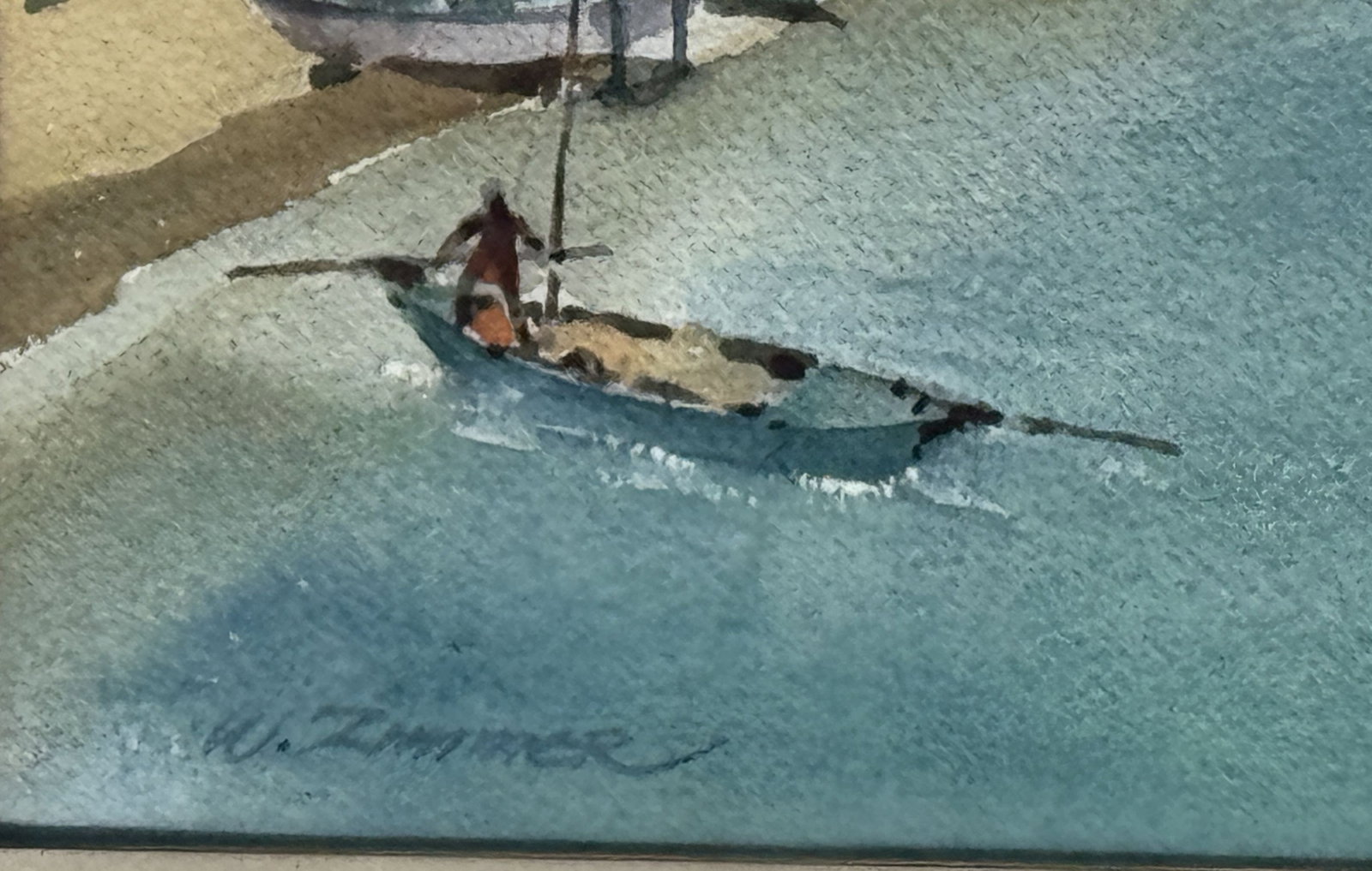 WILLIAM ZIMMER "CARIBBEAN HARBOR SCENE" 26" X 32", 14" X 21" SIGHT - 3