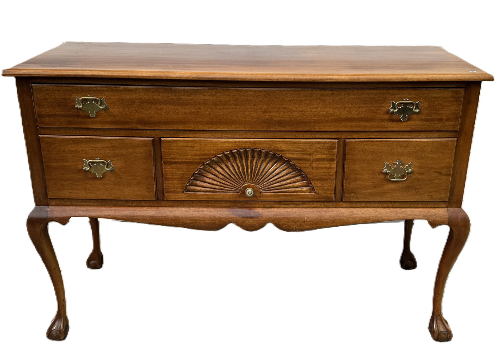 CHIPPENDALE STYLE BALL AND CLAWFOOT SERVER W/ FAN CARVING: CHIPPENDALE STYLE BALL AND CLAWFOOT SERVER W/ FAN CARVING