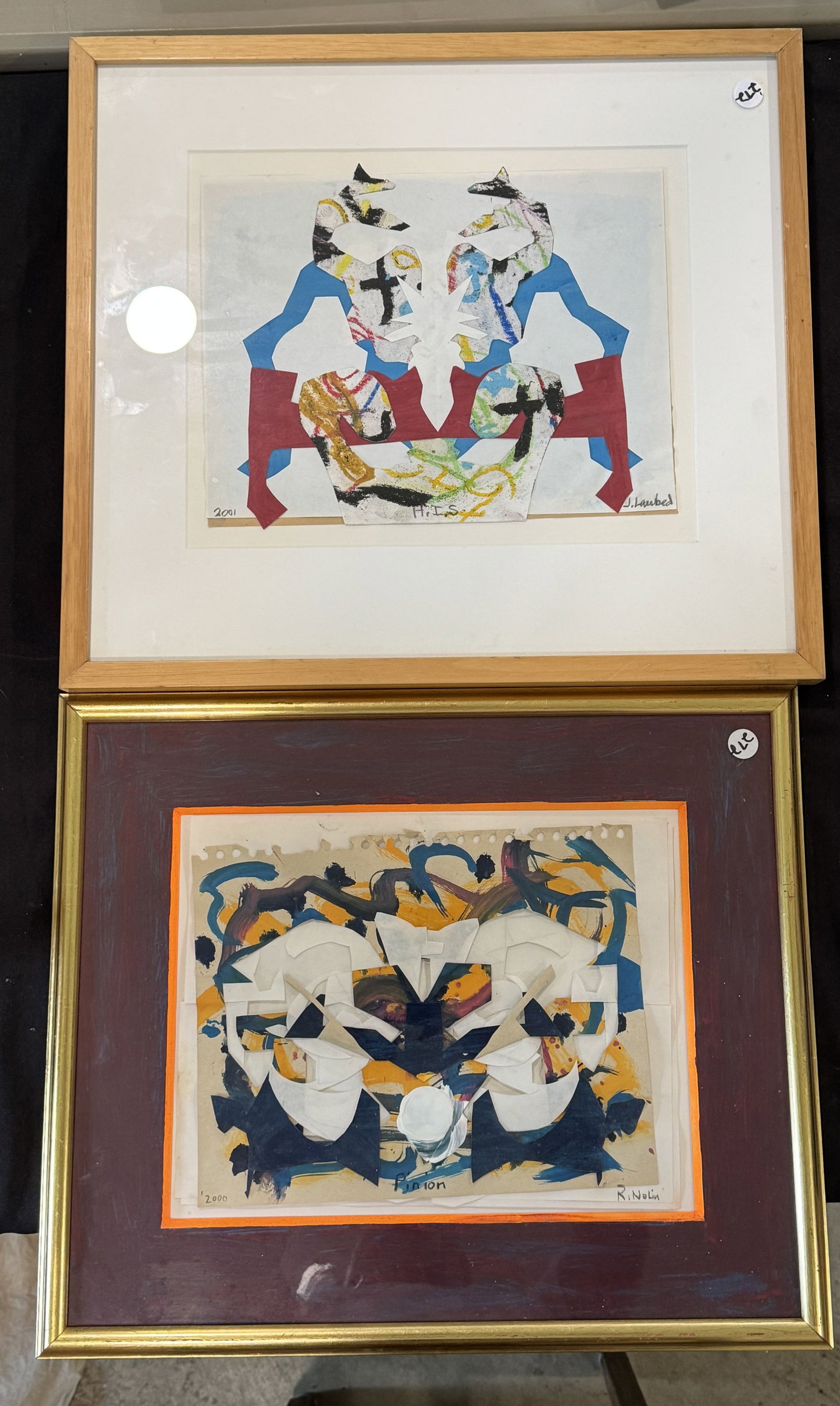 2 RAY NOLIN MIXED MEDIA W/ CUT PAPER PAINTINGS (1 of 5)