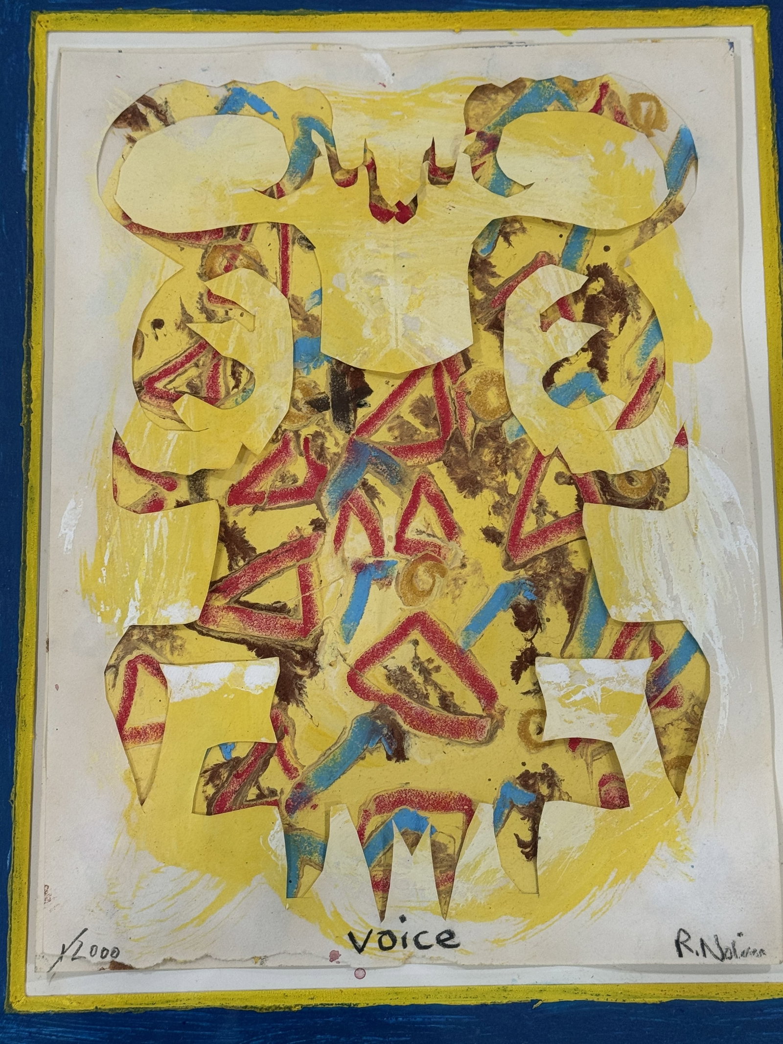 RAY NOLIN MIXED MEDIA "VOICE" 16" X 18.5" - 2