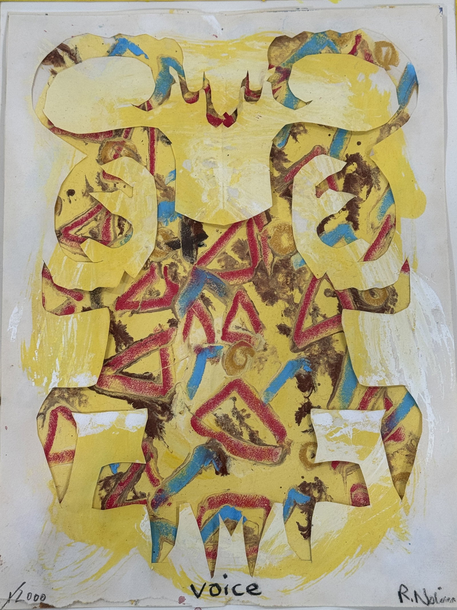 RAY NOLIN MIXED MEDIA "VOICE" 16" X 18.5" - 3