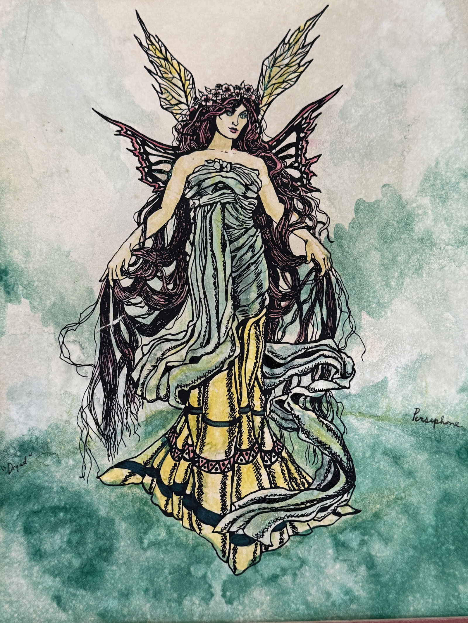 2 PEN AND INKS SIGNED PERSEPHONE 12" X 14" , 12" X 15" - 2