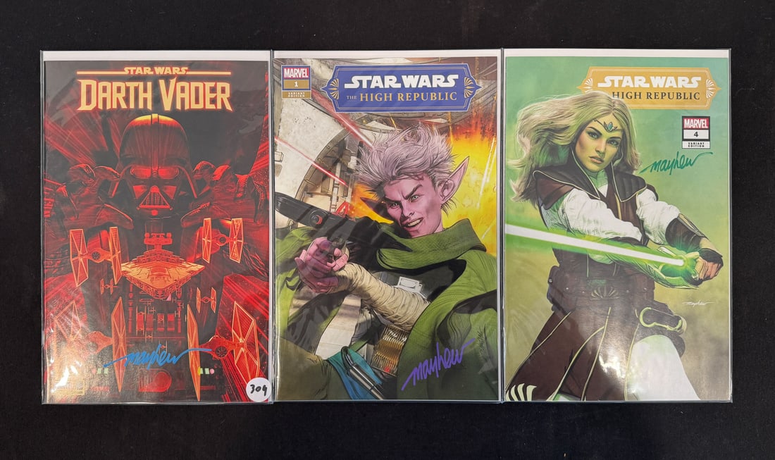 STAR WARS THE HIGH REPUBLIC #1 AND 4 AND DARTH VADER #25 ALL SIGNED BY MIKE MAYHEW: STAR WARS THE HIGH REPUBLIC #1 AND 4 AND DARTH VADER #25 ALL SIGNED BY MIKE MAYHEW