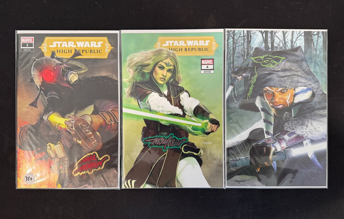 STAR WARS THE HIGH REPUBLIC #3 AND 4 AND THE MANDALORIAN #5 ALL SIGNED BY MIKE MAYHEW: STAR WARS THE HIGH REPUBLIC #3 AND 4 AND THE MANDALORIAN #5 ALL SIGNED BY MIKE MAYHEW