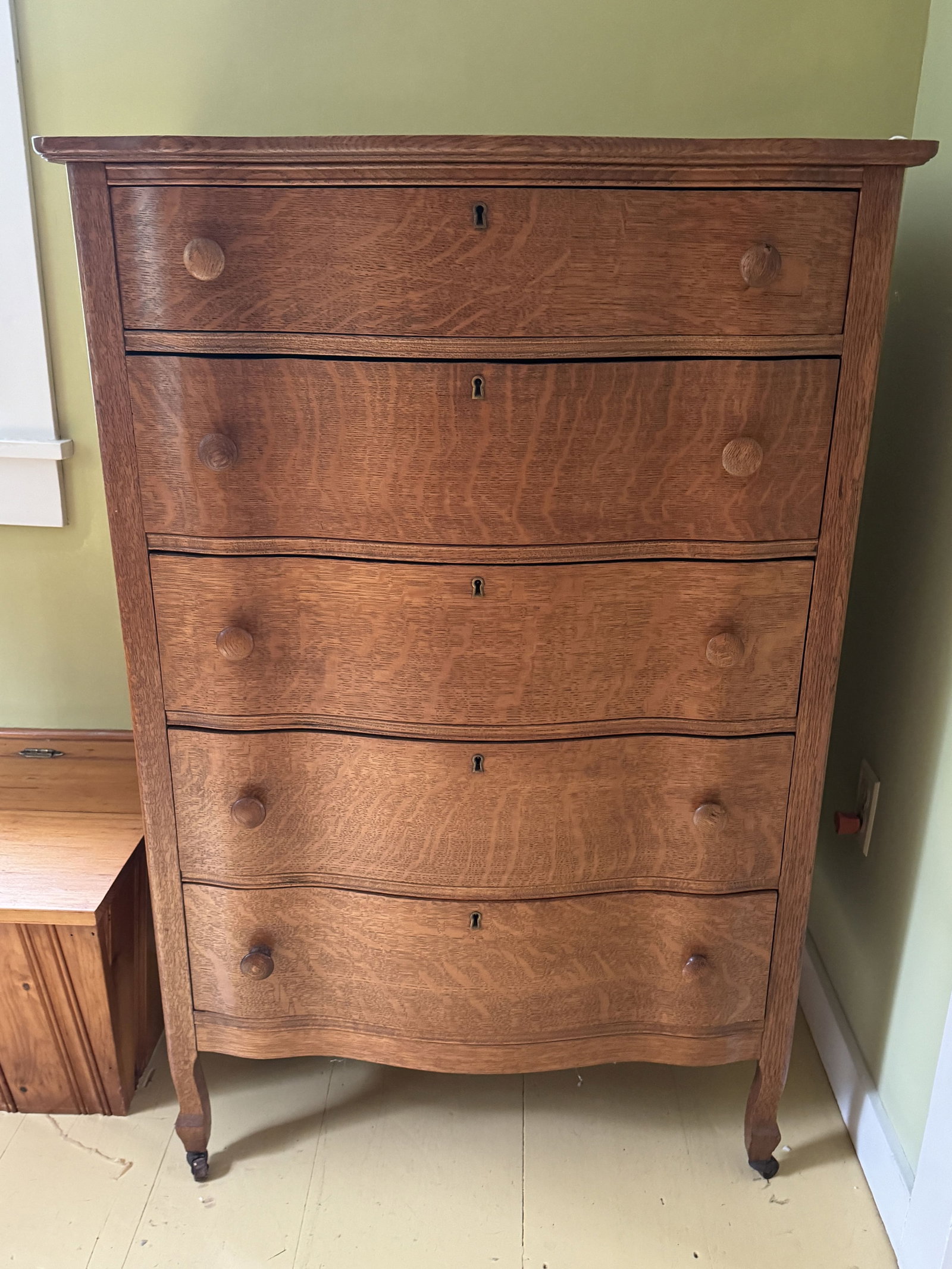 GOLDEN OAK 5 DRAWER CHEST, 32" X 19" X 48" (1 of 3)