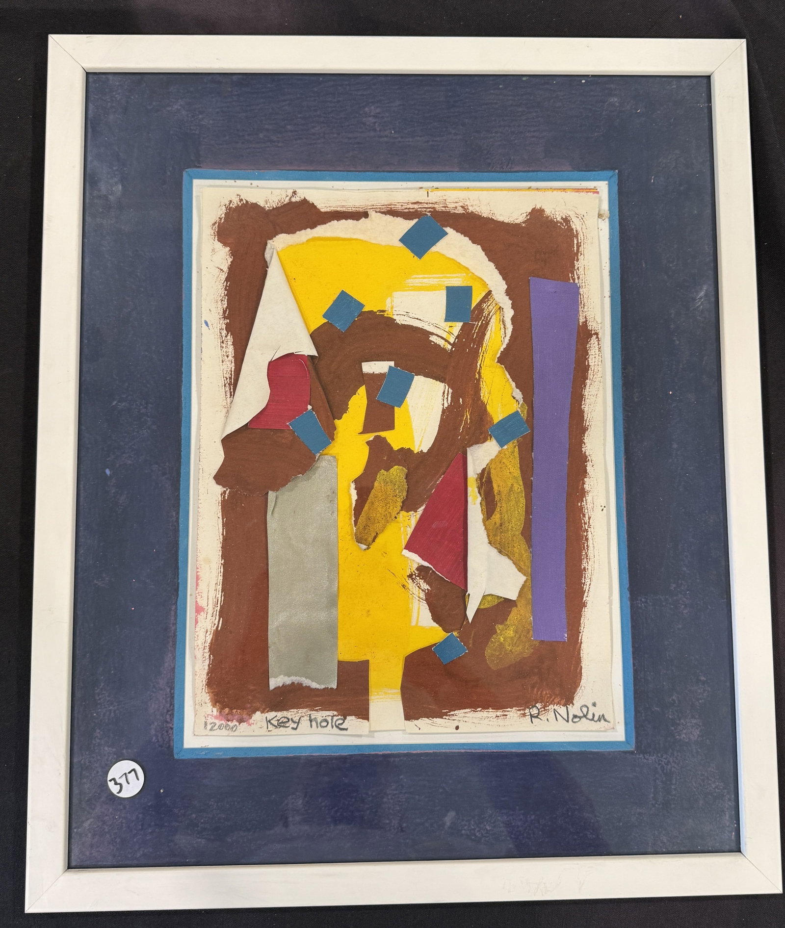RAY NOLIN MIXED MEDIA WITH CUT PAPER, 16" X 19" FRAMED AND 10" X 12" SIGHT: RAY NOLIN MIXED MEDIA WITH CUT PAPER, 16" X 19" FRAMED AND 10" X 12" SIGHT. ITEM FROM THE COLLECTION OF RONALD HAZEL