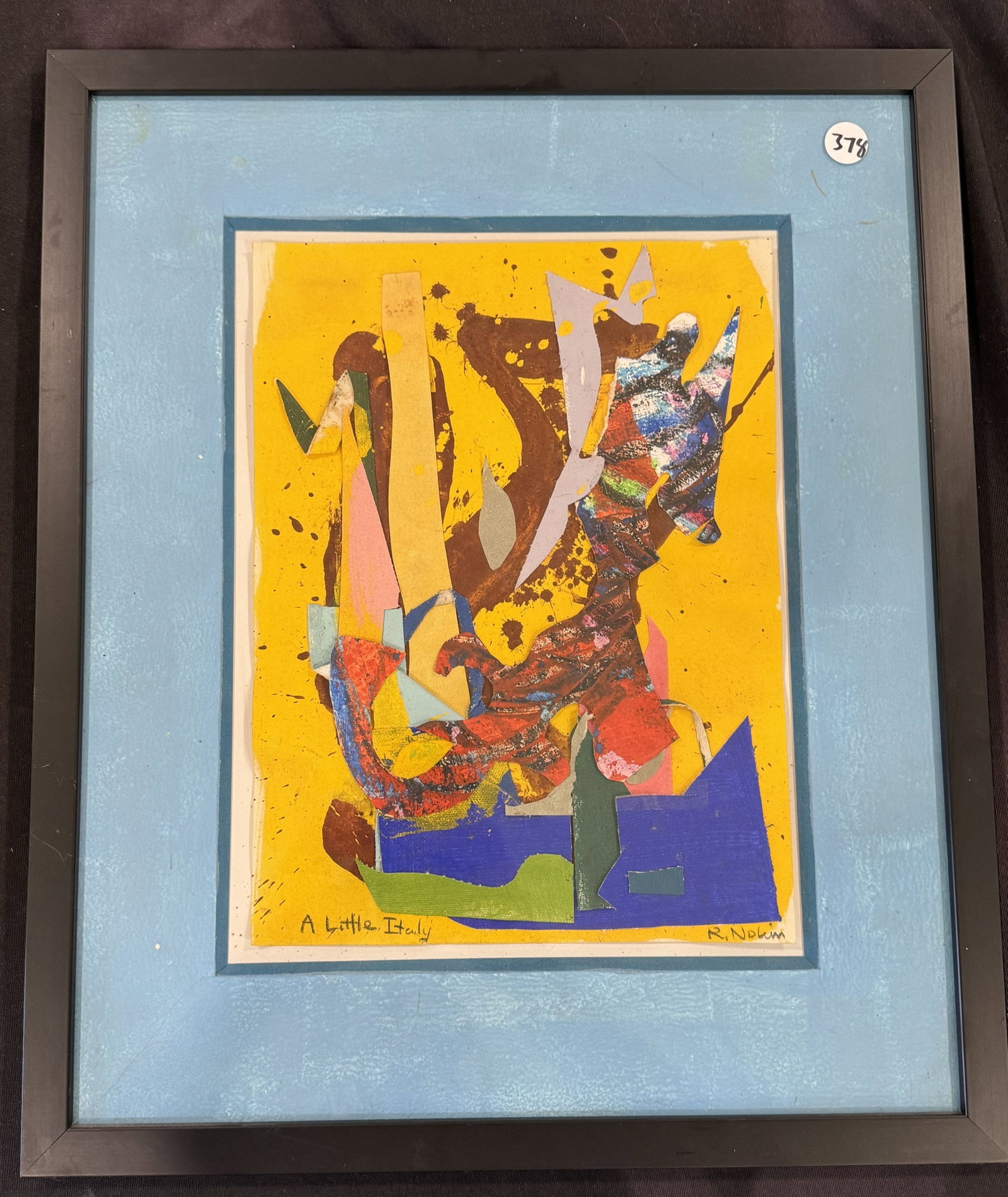 RAY NOLIN MIXED MEDIA WITH CUT PAPER, 16" X 19" FRAMED AND 9.5" X 12.5" SIGHT: RAY NOLIN MIXED MEDIA WITH CUT PAPER, 16" X 19" FRAMED AND 9.5" X 12.5" SIGHT. ITEM FROM THE COLLECTION OF RONALD HAZEL