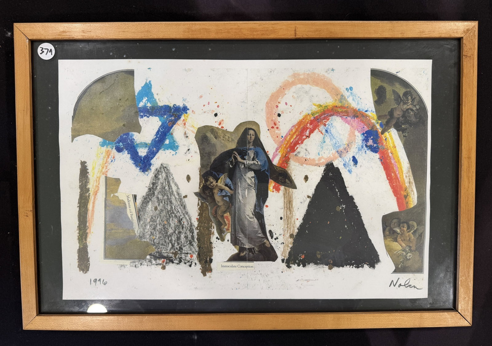 RAY NOLIN MIXED MEDIA WITH CUT PAPER, 14" X 21" FRAMED AND 11" X 17" SIGHT (1 of 5)