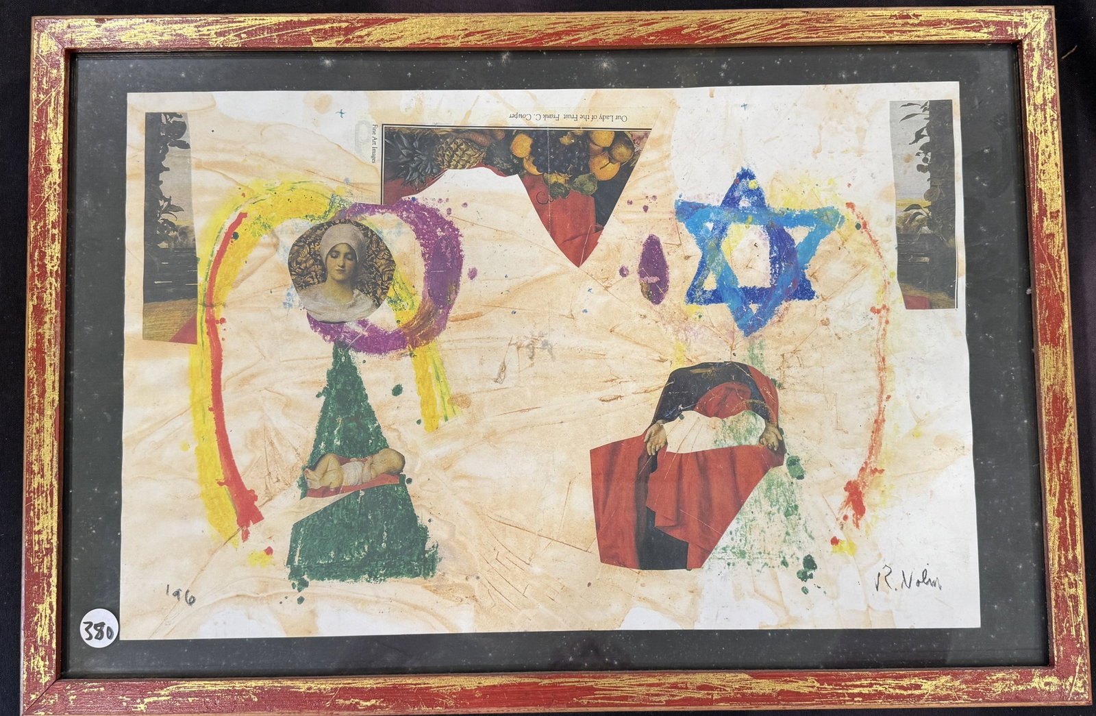 RAY NOLIN MIXED MEDIA WITH CUT PAPER, 14" X 21" FRAMED AND 11" X 17" SIGHT: RAY NOLIN MIXED MEDIA WITH CUT PAPER, 14" X 21" FRAMED AND 11" X 17" SIGHT. ITEM FROM THE COLLECTION OF RONALD HAZEL