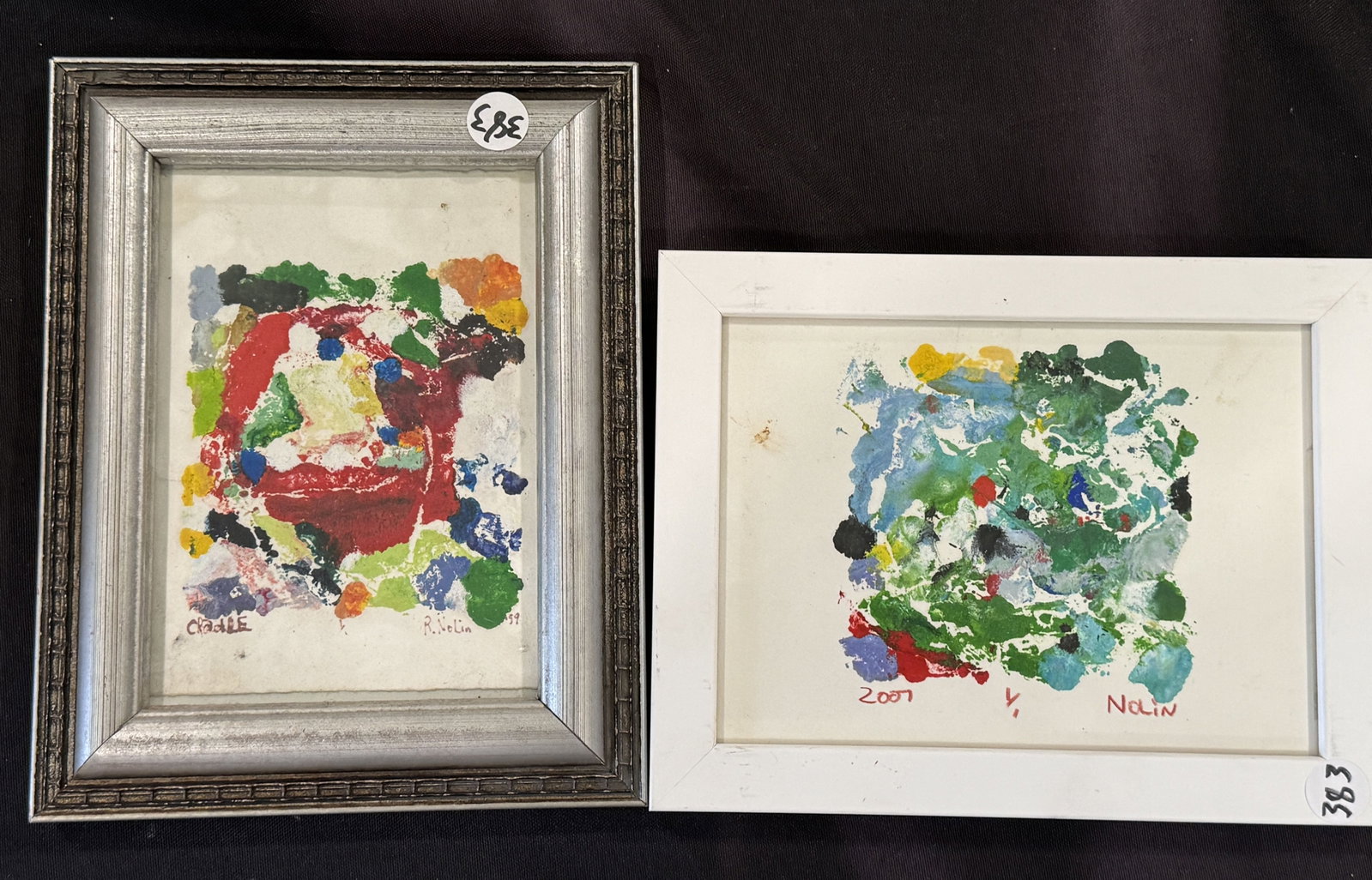 2 RAY NOLIN MONO PRINTS, 9" X 7" EACH: 2 RAY NOLIN MONO PRINTS, 9" X 7" EACH. ITEM FROM THE COLLECTION OF RONALD HAZEL