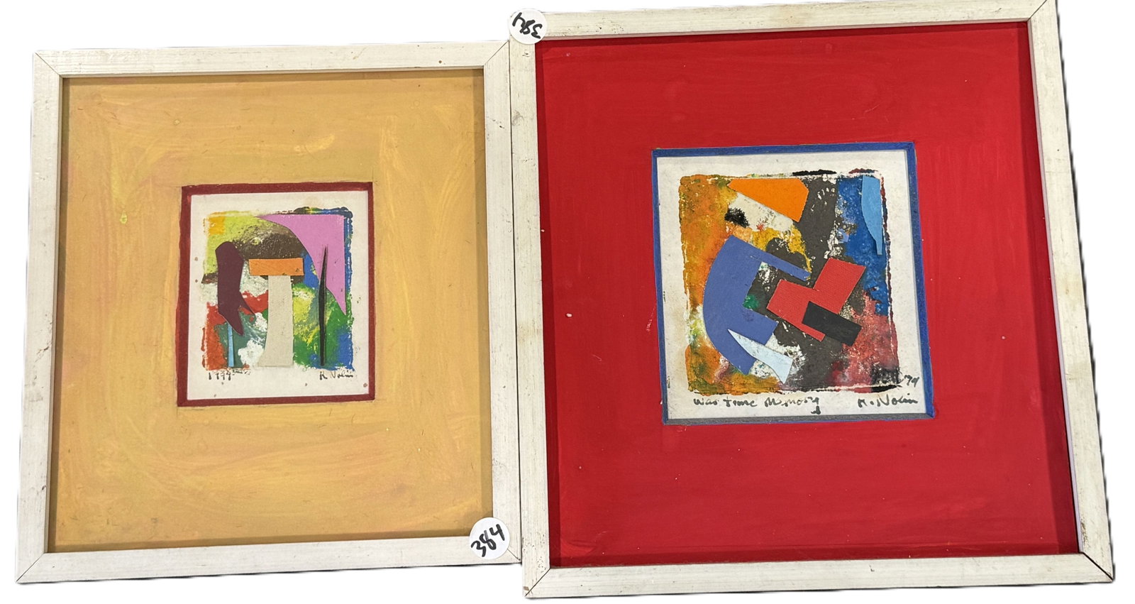 2 RAY NOLIN MIXED MEDIA PIECES, 9" X 10" AND 11" X 11": 2 RAY NOLIN MIXED MEDIA PIECES, 9" X 10" AND 11" X 11". ITEM FROM THE COLLECTION OF RONALD HAZEL