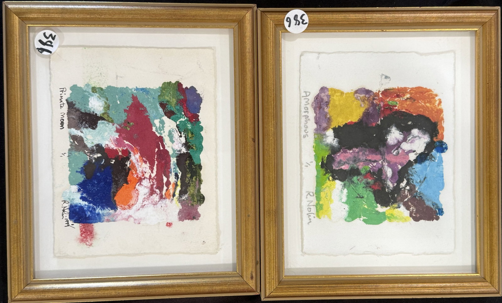 2 RAY NOLIN MONO PRINTS, 9.5" X 9.5" EACH: 2 RAY NOLIN MONO PRINTS, 9.5" X 9.5" EACH. ITEM FROM THE COLLECTION OF RONALD HAZEL