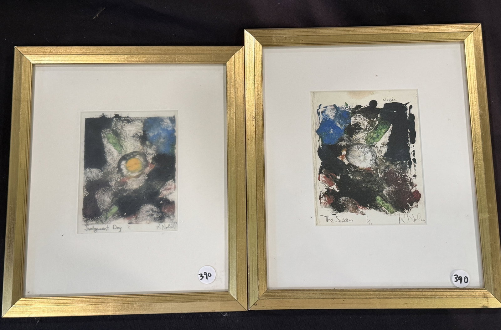 2 RAY NOLIN MONO PRINTS, 10" X 12" EACH: 2 RAY NOLIN MONO PRINTS, 10" X 12" EACH. ITEM FROM THE COLLECTION OF RONALD HAZEL