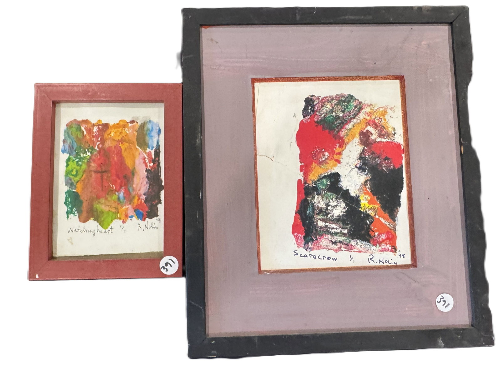 2 RAY NOLIN MONO PRINTS, 12.5" X 14.5" AND 6" X 8": 2 RAY NOLIN MONO PRINTS, 12.5" X 14.5" AND 6" X 8". ITEM FROM THE COLLECTION OF RONALD HAZEL