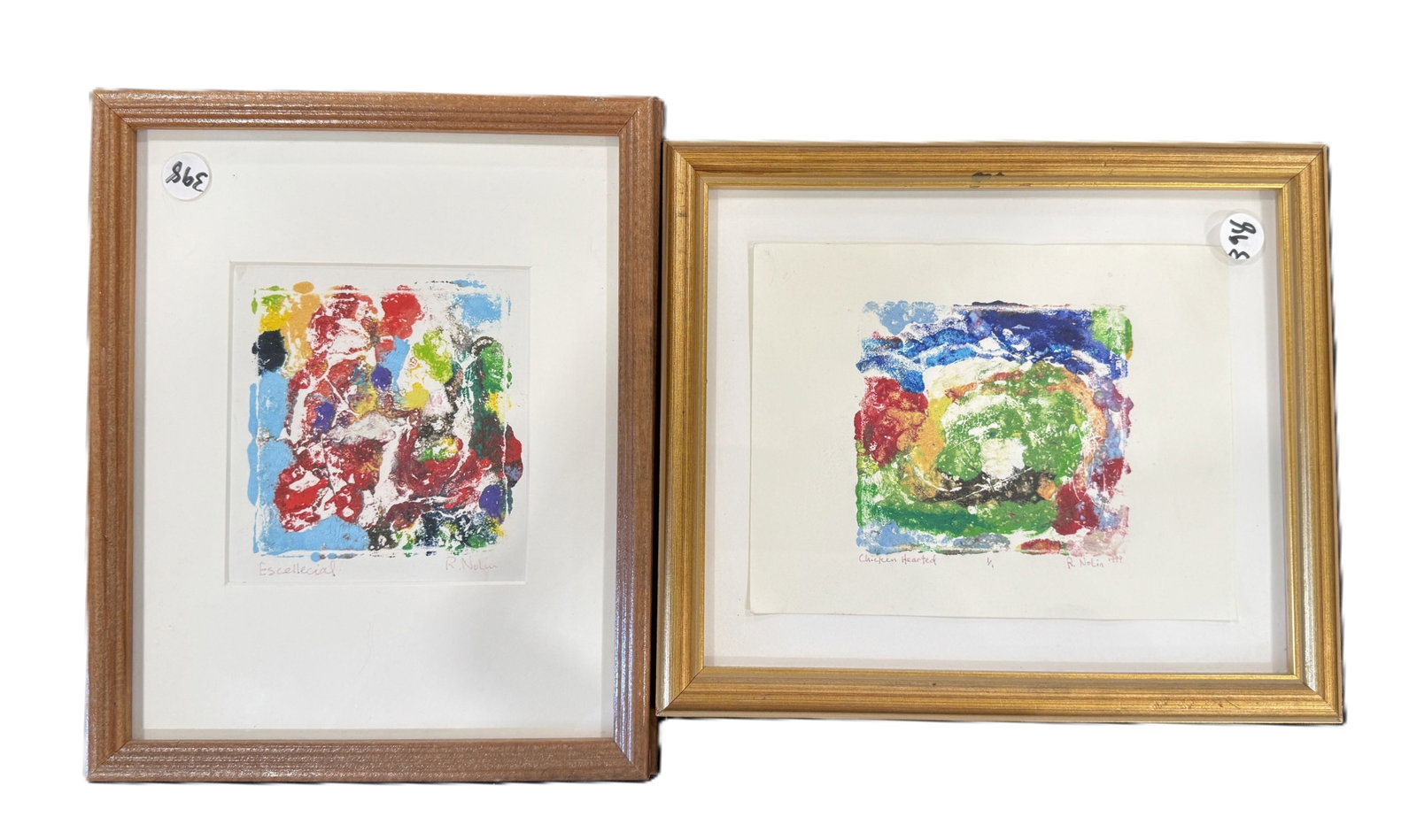 2 RAY NOLIN MONO PRINTS, 9" X 11" EACH: 2 RAY NOLIN MONO PRINTS, 9" X 11" EACH. ITEM FROM THE COLLECTION OF RONALD HAZEL