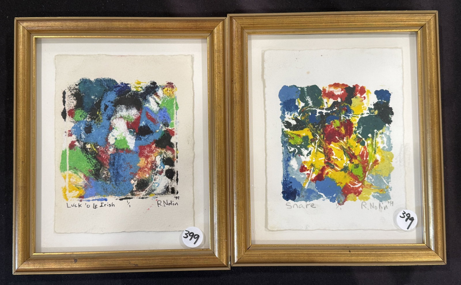 2 RAY NOLIN MONO PRINTS, 7.5" X 9" EACH: 2 RAY NOLIN MONO PRINTS, 7.5" X 9" EACH. ITEM FROM THE COLLECTION OF RONALD HAZEL