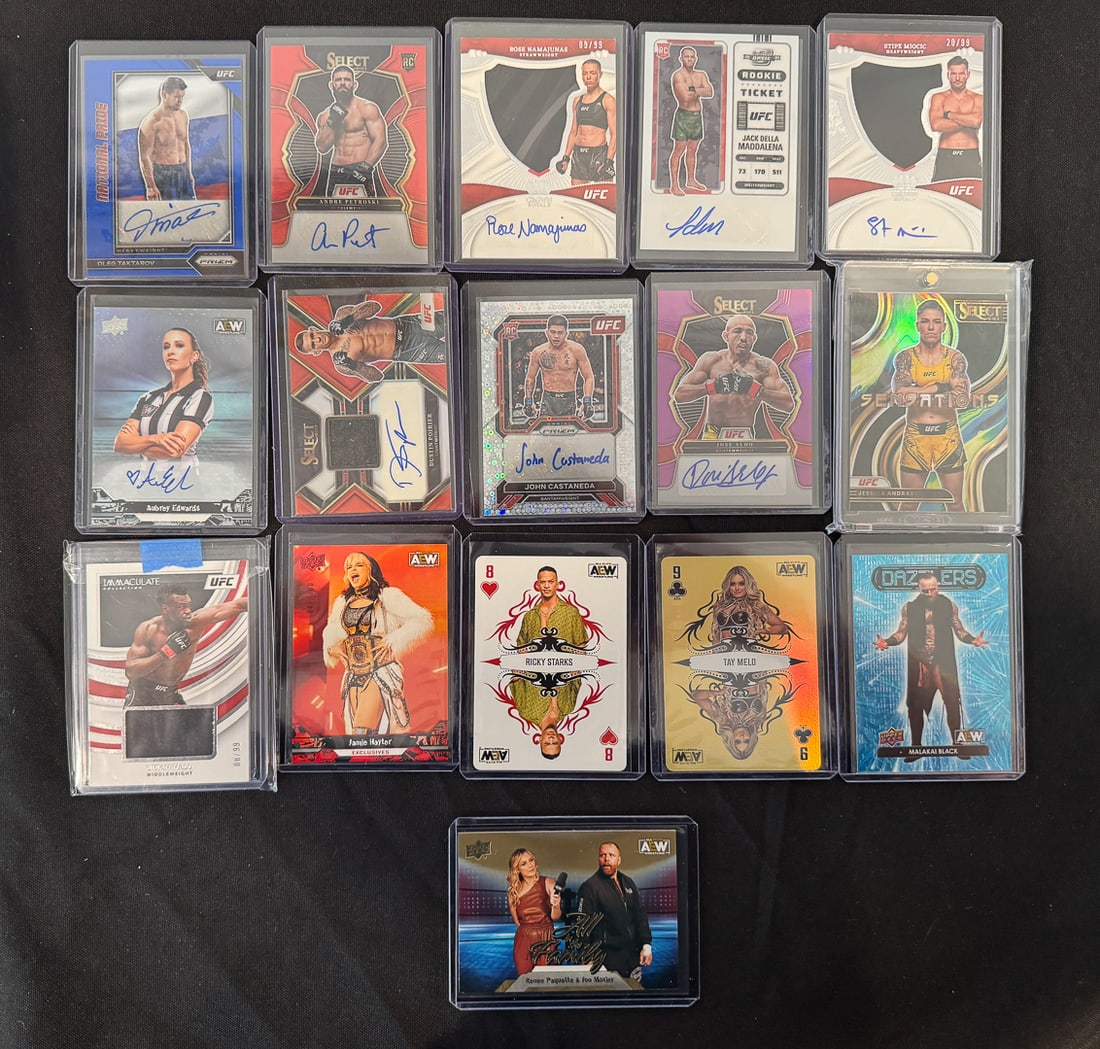 16 UFC AND AEW CARDS, 9 SIGNED: 16 UFC AND AEW CARDS, 9 SIGNED