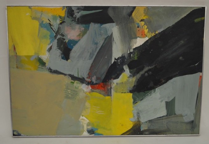 Oil on Canvas ''Landscape for Gruber'' signed William: Abstract oil on canvas, entitled ''Landscape for Gruber'' 1967 signed by William E. Shumway. 37'' x 54''