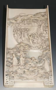 Carved Ivory Plaque: Ivory Plaque, China, 11''1/2 x 6''