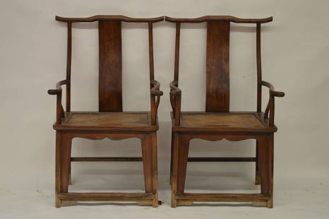 Pair Huanghuali Wood Arm Chairs: Huanghuali wood chairs, china, 44''1/2 x 19'' x 24''1/2