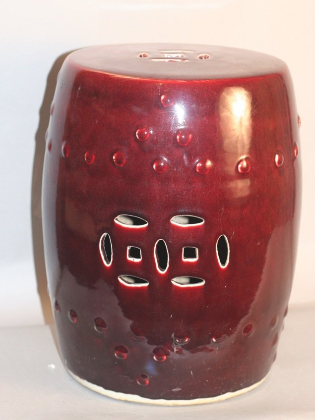 Red Glazed Porcelain Stool: Porcelain Stool, 16'' x 12''