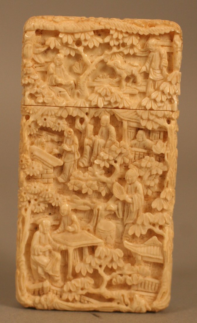 Qing Carved Ivory Card Case: Card case, China, later 19c. 3 3/8" x 1 3/4"