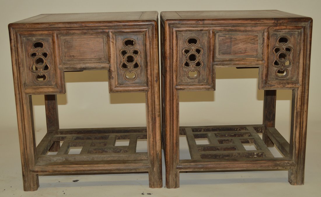 Pair Chinese Huanghuali Wood Stool: Huanghuali wood Stools, square shaped , Qing dynasty. 19" X 16" X 16".