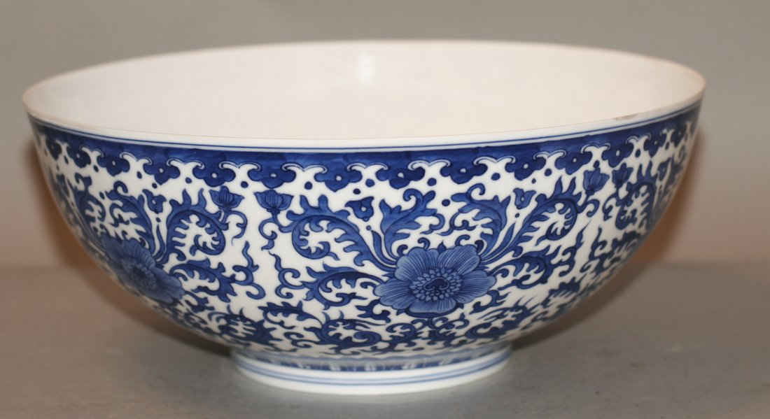 Large And Rare Blue And White Egg Shell Porcelain Bowl: Egg shell porcelain bowl. Decorated with blue and white dragon. Qianlong seal mark on base. 12"D