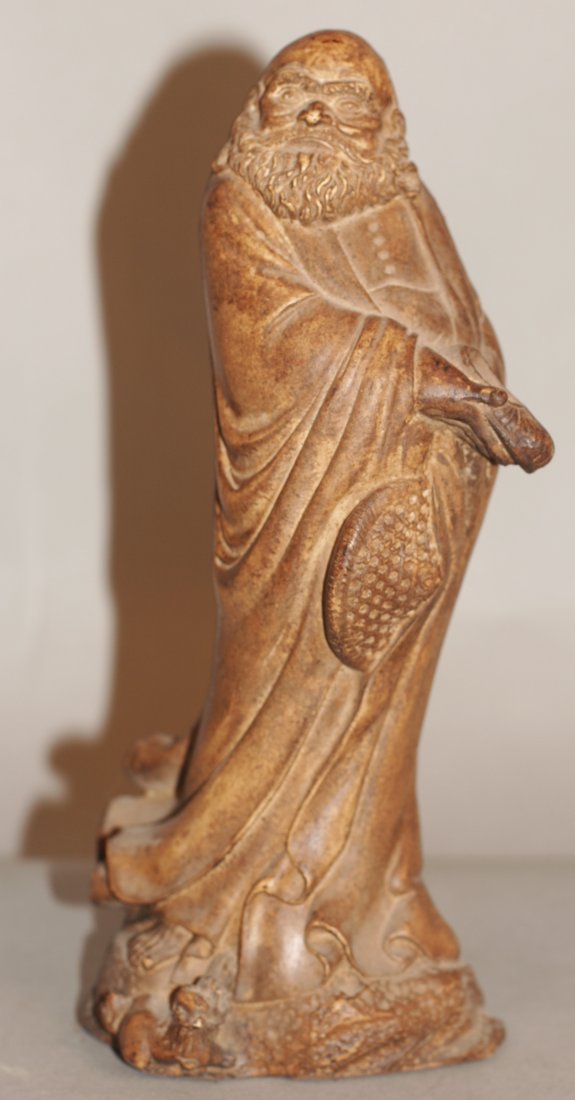 Carved Soapstone Luohan Figure: Luohan figure. 9 3/4"H