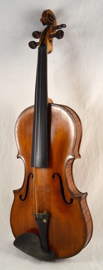 Antique Violin with Bow and Case: Antique Violin, made in 1908, with bow and case. Stamped on interior- ''H. Tschenisch. Burlington, IO 1908.'' 23'' long. Body is in very good condition, minimal wear- needs strings.