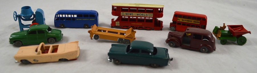 10 Moko Lesney Matchbox Cars: 10 Moko Lesney Matchbox Cars, 9 in original box. All in excellent condition- boxes show some wear. Made in England.