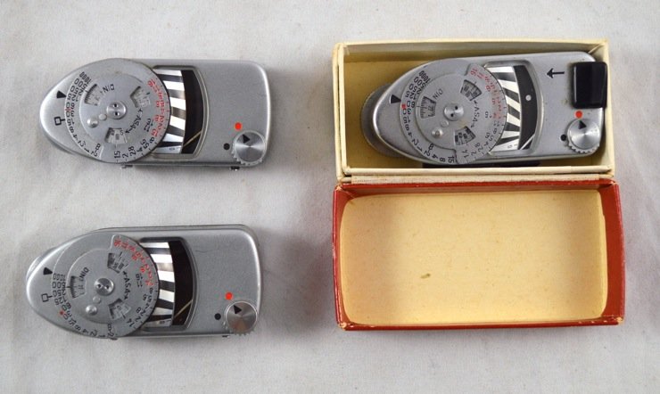 3 Leica Light Meters: 3 Leica Light Meters- 2 MCs and 1 MR (in box). Serial numbers 70856, 50925, 09978