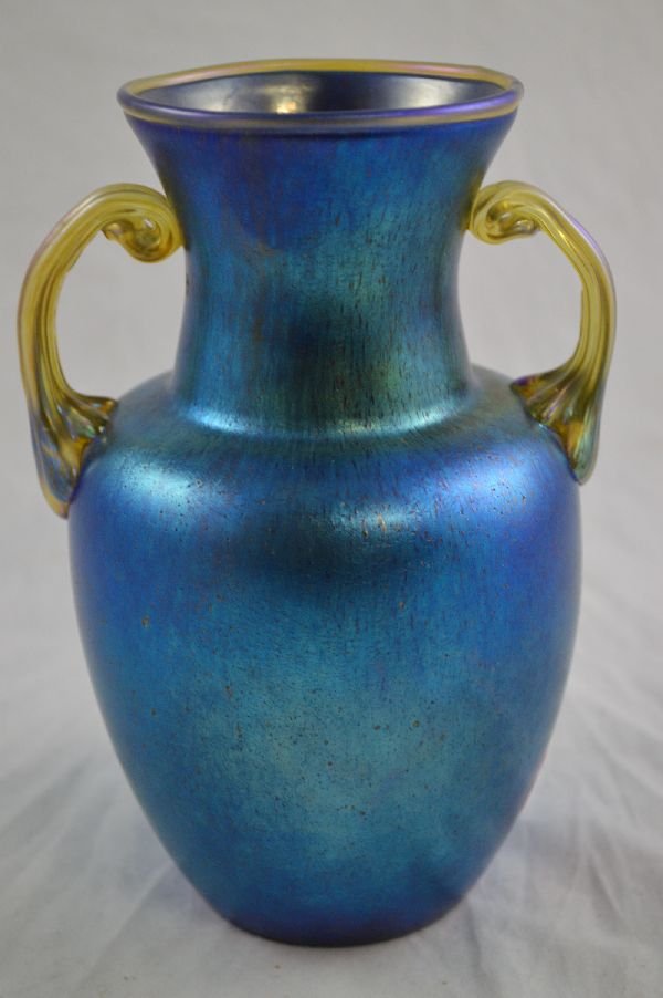 Signed Loetz Art Glass Vase: Signed Loetz Art Glass 2 Handled Vase. 7'' high. Excellent condition- no wear or damage.