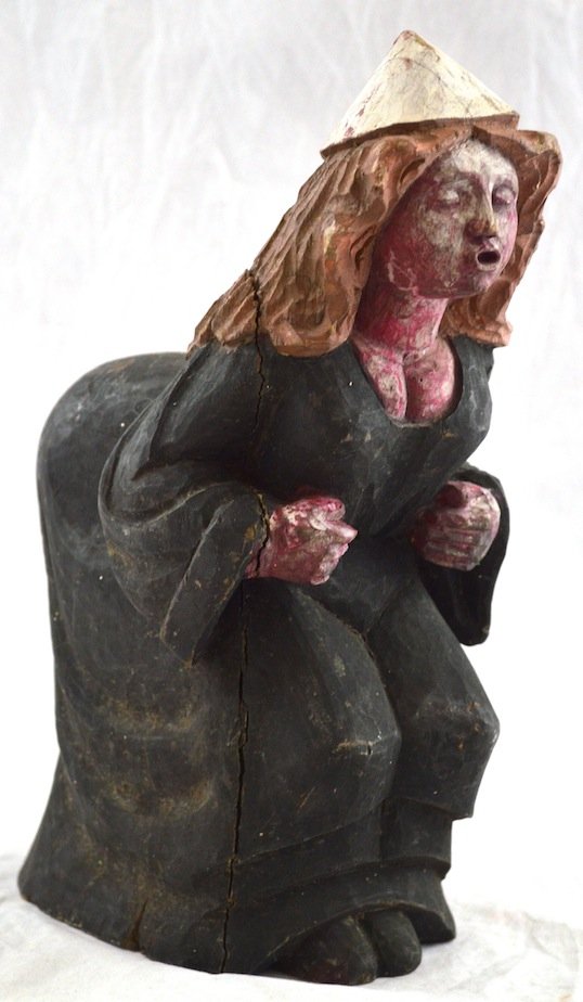 Folk Art, Painted Wood Nun Sculpture: Folk Art, Painted Wood Nun Sculpture. 12'' high. Minor paint loss, cracking.