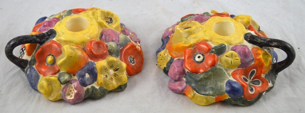 Pair of Fulper Pottery Candlesticks: Pair of Fulper Pottery Candlesticks. 6'' wide