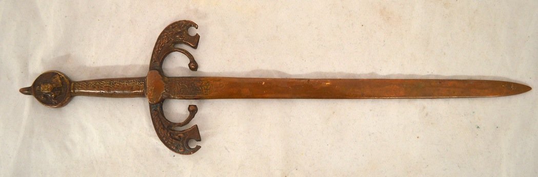 Large 19th C. Bronze Sword Form Letter Opener: Large 19th C. Bronze Sword Form Letter Opener. 15 1/2'' long