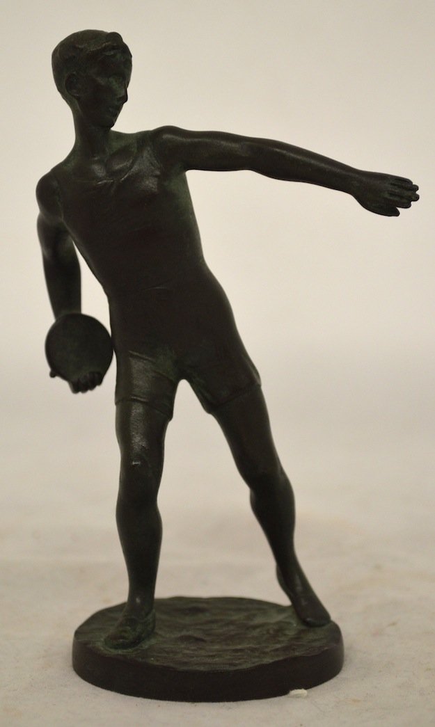 1936 Bronze of a Discus Thrower, signed J. Dunach: 1936 Bronze Olympiad Sculpture of a Discus Thrower, signed J. Dunach 5 1/2'' high.