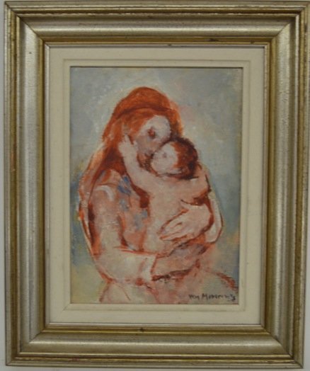 William Meyerwotiz Oil on Canvas of Mother and Child,: William Meyerowitz Oil on Canvas of Mother and Child. Signed. Good condition. Frame: 14 1/2'' x 13''. Sight: 10'' x 7''.