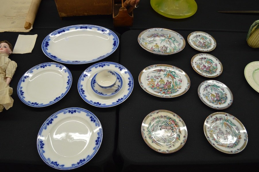 6 Pcs. Grinlley Flow Blue, 7 Pcs. Peking Pattern: 6 Pcs. Grinlley Flow Blue, 7 Pcs. Peking Pattern Porcelain