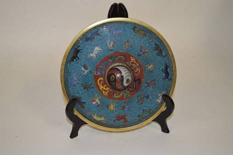 Chinese Cloisonne Mirror: Cloisonne Mirror, China, Ming Dynasty or later, decorated with 12 zodiac, and gilt on rim and mirror. 7” D